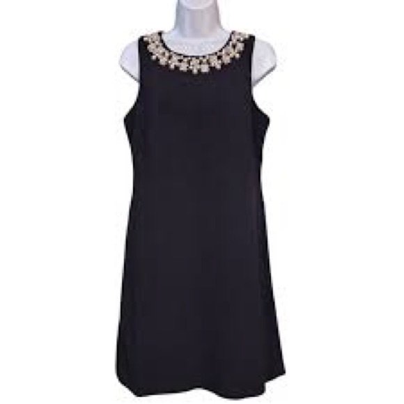White House Black Market Dresses & Skirts - White House Black Market Black Dress with rhinestone and pearl Embellished Neck